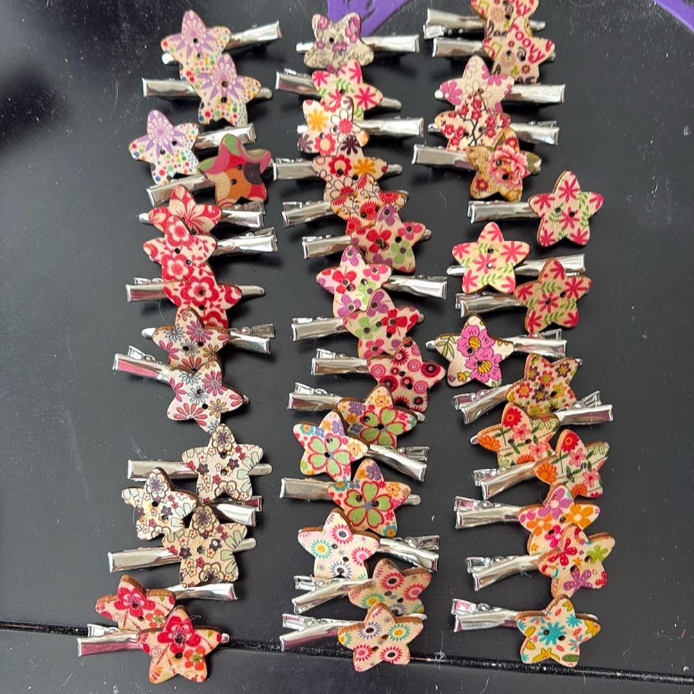 22 Pairs Wooden Button Barrettes